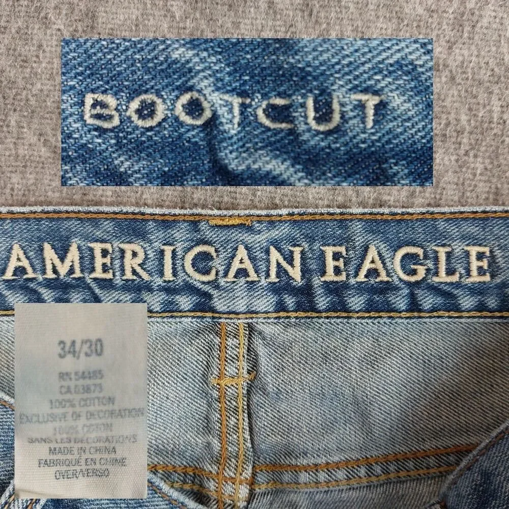 American Eagle Bootcut Jeans Men's 34×30 (Fit 35x29) Blue Natural Fading
